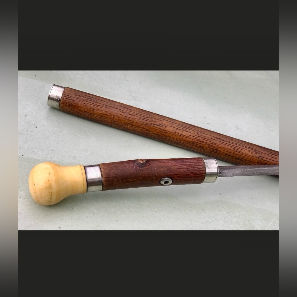 19th Century Antique Elephant Handled Wooden Convertible Walking Stick Tool